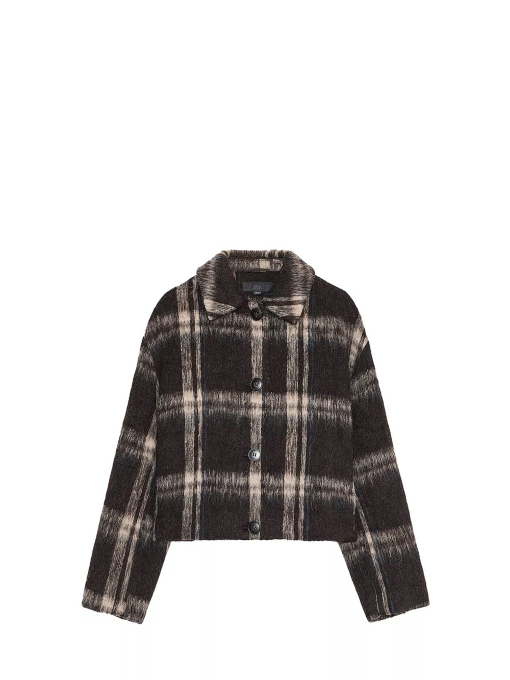 Zara Womens Plaid Button-Front Jacket in Brown and Cream